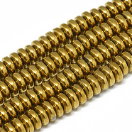 Electroplate Non-magnetic Synthetic Hematite Beads Strands, Heishi Beads, Disc/Flat Round, Golden Plated, 6x2.5mm, Hole: 2mm, about 150pcs/strand, 15.7 inch(G-T061-42F)