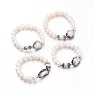 Round Pearl Stretch Bracelets, with Rhinestone and Brass Findings, Mixed Color, 45~54mm, Pearl Bead: 9~11mm thick(BJEW-K093-M)
