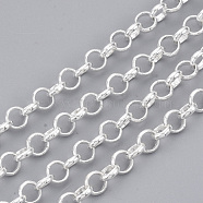 Brass Rolo Chains, Belcher Chains, Soldered, Cadmium Free & Lead Free, Silver Color Plated, 4.5x1.2mm(X-CHC-S008-002A-S)