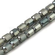 Electroplate Transparent Glass Beads Strands, Faceted, Column, Dark Green, 5.5x4mm, Hole: 1mm, about 75pcs/strand, 15.55~15.67 inch(39.5~39.8cm)(GLAA-C029-02A-04)