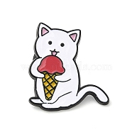Cat with Ice Cream Enamel Pins, Electrophoresis Black Zinc Alloy Brooch for Women, Indian Red, 22.5x22x1.3mm(JEWB-E026-01EB-03)