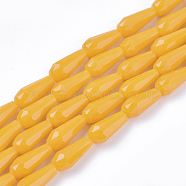 Opaque Solid Color Glass Beads Strands, Imitation Jade, Faceted, Teardrop, Orange, 9~10x4mm, Hole: 1mm, about 70~72pcs/Strand, 63~67cm(GLAA-T009-001D)