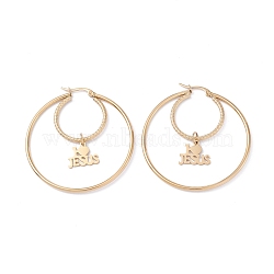 304 Stainless Steel Hoop Earrings, Double Ring with Word I Love Jesus, Golden, 51.5x50x2mm, Pin: 0.7mm(EJEW-F272-08G)