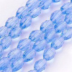 Glass Beads Strands, Faceted, Oval, Royal Blue, 6x4mm, Hole: 1mm, about 65~70pcs/strand, 14.96 inch~15.16 inch(38~38.5cm)(X-GC891Y-19)