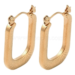 Texture Rectangle 201 Stainless Steel Half Hoop Earrings for Women, with 304 Stainless Steel Pin, Golden, 26x3mm(EJEW-G385-40G)