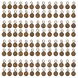 Elite 4Sets Alloy Pendants, with Brass Split Rings, Antique Bronze, Flat Round, Letter A~Z, 14x12x2mm, Ring: 7x0.5mm, 6mm Inner Diameter, 26pcs/set(FIND-PH0008-07)