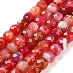 Natural Agate Dyed Beads Strands, Faceted, Cube, Cerise, 7x8x7mm, Hole: 1mm, about 47~48pcs/strand, 13.35~13.46''(33.9~34.2cm)(G-H028-A08-01)