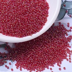 MIYUKI Round Rocailles Beads, Japanese Seed Beads, (RR298) Transparent Ruby AB, 11/0, 2x1.3mm, Hole: 0.8mm, about 1100pcs/bottle, 10g/bottle(SEED-JP0008-RR0298)