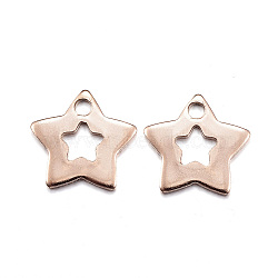 Ion Plating(IP) 304 Stainless Steel Charms, Star, Rose Gold, 12x11x1mm, Hole: 1.5mm(STAS-D167-12RG)