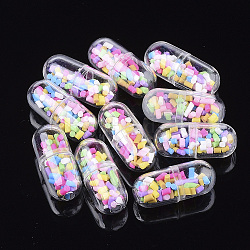 Openable Transparent Plastic Capsule Container, with Handmade Polymer Clay Cabochons Inside, Pill with Column, Colorful, 24x10.5mm(KY-S159-03K)