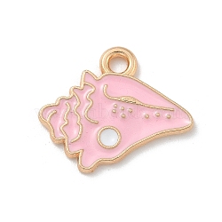 Alloy Enamel Pendants, Light Gold, Cadmium Free & Lead Free, Ice Cream Charm, Pink, 15x18x1mm, Hole: 1.5mm(ENAM-A008-38KCG-01)