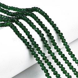 Glass Beads Strands, Faceted, Rondelle, Dark Green, 6x5mm, Hole: 1mm, about 85~88pcs/strand, 16.1~16.5 inch(41~42cm)(X-EGLA-A034-T6mm-D24)