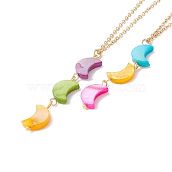 Natural Shell Crescent Moon Pendant Necklace with 304 Stainless Steel Chains for Women, Golden, Colorful, 17.76~17.91 inch(45.1~45.5cm)(NJEW-C016-13G)