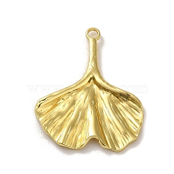 304 Stainless Steel Pendants, Real 18K Gold Plated, Ginkgo Leaf, 36x29x3mm, Hole: 2.6mm(STAS-Q322-12G-01)