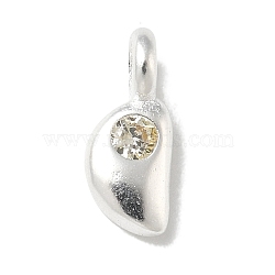 925 Sterling Sliver Cubic Zirconia Moon Charms, 925 Sterling Silver Plated, Dark Khaki, 8.5x3.5x2mm, Hole: 1.5mm(STER-R002-02S-02)