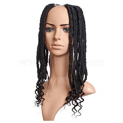 Curly Faux Locs Crochet Hair, with Curly Ends, Crochet Goddess Locs Synthetic Braids Hair Extensions, Low Temperature Heat Resistant Fiber, Long & Curly Hair, Black, 20 inch(50.8cm), 24strands/bag(OHAR-G005-12B)
