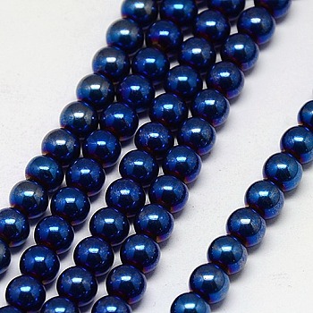 Electroplate Non-magnetic Synthetic Hematite Beads Strands, Round, Grade A, Blue Plated, 4mm, Hole: 1mm, about 100pcs/strand, 16 inch