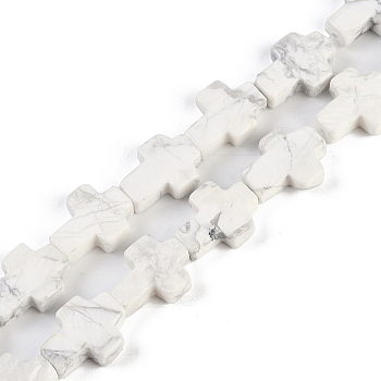 Natural Howlite Beads Strands, Cross, 15x11.5x4.5mm, Hole: 0.7mm, about 25pcs/strand, 15.75''(40cm)