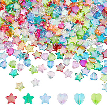 Eco-Friendly Transparent Acrylic Beads, Star, Heart, Mixed Color, 8~10x8~10x3~4mm, Hole: 1.5mm, 500pcs/style