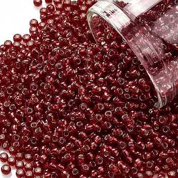 TOHO Round Seed Beads, Japanese Seed Beads, (25C) Silver Lined Ruby, 11/0, 2.2mm, Hole: 0.8mm, about 1110pcs/bottle, 10g/bottle