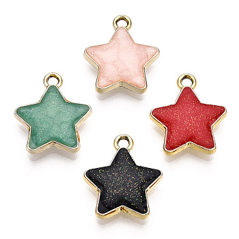 Alloy Enamel Pendants, with Glitter Powder, Cadmium Free & Nickel Free & Lead Free, Star Charm, Light Gold, Mixed Color, 17.5x15x3mm, Hole: 1.8mm
