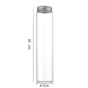 Column Glass Screw Top Bead Storage Tubes, Clear Glass Bottles with Aluminum Lips, Silver, 4.7x20cm, Capacity: 260ml(8.79fl. oz)