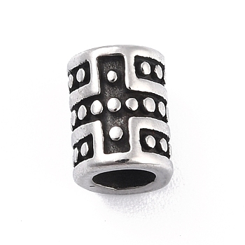 304 Stainless Steel Tube Beads, Tibetan Style, Grooved, Column, Antique Silver, 9x7mm, Hole: 4.5mm