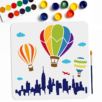 MAYJOYDIY US 1Pc PET Hollow Out Drawing Painting Stencils, for DIY Scrapbook, Photo Album, with 1Pc Art Paint Brushes, Hot Air Balloon, 300x300mm