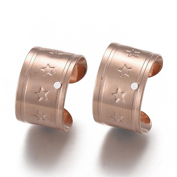 304 Stainless Steel Ear Cuff Findings, with Hole and Star Pattern, Rose Gold, 11x10x7mm, Hole: 0.9mm