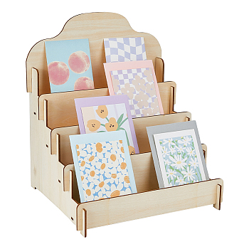 4 Tier Wooden Greeting Card Display Stand, Card Display Risers, PapayaWhip, 30x26.4x35cm