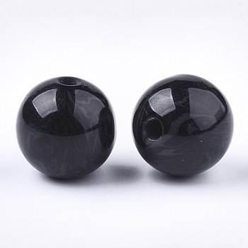 Resin Beads, Imitation Gemstone, Round, Black, 16~16.5mm, Hole: 3.5mm