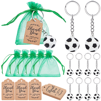 AHADERMAKER 20Pcs Organza Gift Bags with Drawstring, with 20Pcs Plastic 3D Football Keychains, 20Pcs Rectangle Thank You Theme Kraft Paper Cord Display Cards, Mixed Color, 60pcs/set