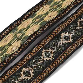 Ethnic style Embroidery Polyester Ribbons, Jacquard Ribbon, Garment Accessories, Rhombus Pattern, Sienna, 1-1/2 inch(38mm)