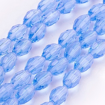 Glass Beads Strands, Faceted, Oval, Royal Blue, 6x4mm, Hole: 1mm, about 65~70pcs/strand, 14.96 inch~15.16 inch(38~38.5cm)