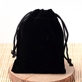Rectangle Velvet Pouches, Gift Bags, Black, 15x10cm