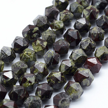 Natural Dragon Blood Beads Strands, Star Cut Round Beads, Grade A, Faceted, 8~8.5mm, Hole: 1mm, about 48~50pcs/strand, 14.9~15.1 inch(38~38.5cm)