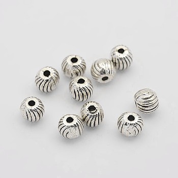 Tibetan Style Alloy Corrugate Round Spacer Beads, Antique Silver, 5mm, Hole: 1mm
