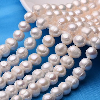 Natural Cultured Freshwater Pearl Beads Strands, Round, Beige, 12~13mm, Hole: 0.8mm, about 33pcs/strand, 14.96 inch
