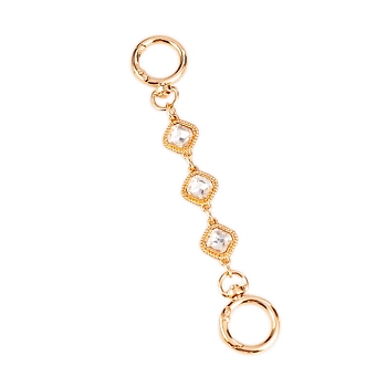 Rhombus Alloy Rhinestone Bag Extender Chains, with Ring Clasps, for Bag Straps Replacement Accessories, Golden, Crystal, 160x27mm