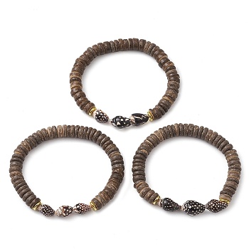 Natural Coconut Rondelle Beaded Stretch Bracelets, Shell Bracelets for Women Men, Coconut Brown, Inner Diameter: 2-1/8 inch(5.5cm), 8mm