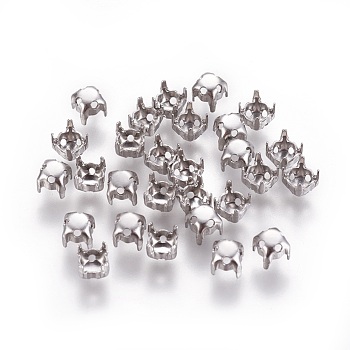 316 Stainless Steel Sew on Prong Settings, Claw Settings for Pointed Back Rhinestone, Prong Settings, Round, Stainless Steel Color, 4x3.8mm, Hole: 0.8mm, Inner: 3mm