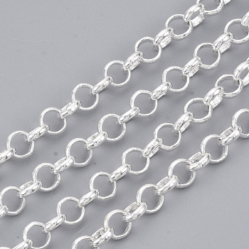 Brass Rolo Chains, Belcher Chains, Soldered, Cadmium Free & Lead Free, Silver Color Plated, 4.5x1.2mm
