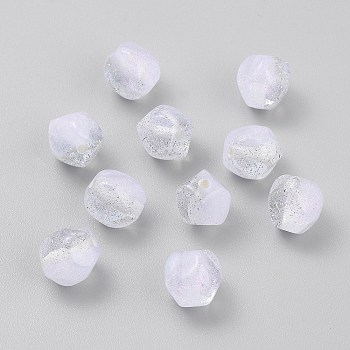 Transparent Resin Beads, Nuggets, Faceted, with Silver Glitter Powder, Ghost White, 10x10x10mm, Hole: 1.8mm