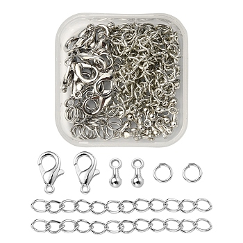 DIY End Chain Making Kit, Including Alloy Charms & Clasps, Iron Ends Chains & Jump Rings, Platinum, 80pcs/box