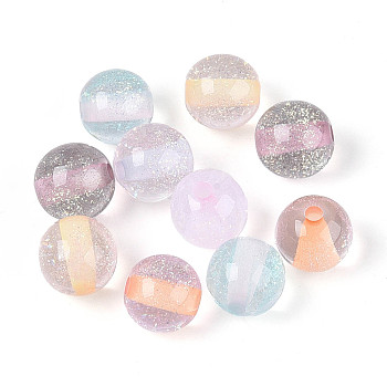 Transparent Resin Beads, Round, with Glitter Powder, Mixed Color, 8mm, Hole: 1.8mm