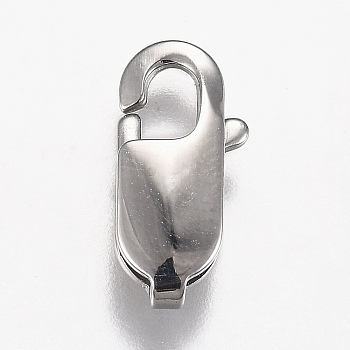 316 Surgical Stainless Steel Lobster Claw Clasps, Manual Polishing, Stainless Steel Color, 16x7.5x3.7mm, Hole: 1.5mm