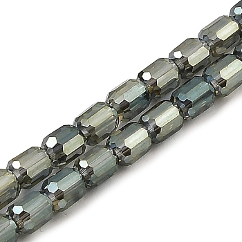 Electroplate Transparent Glass Beads Strands, Faceted, Column, Dark Green, 5.5x4mm, Hole: 1mm, about 75pcs/strand, 15.55~15.67 inch(39.5~39.8cm)