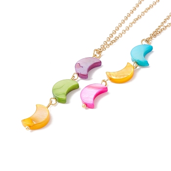 Natural Shell Crescent Moon Pendant Necklace with 304 Stainless Steel Chains for Women, Golden, Colorful, 17.76~17.91 inch(45.1~45.5cm)
