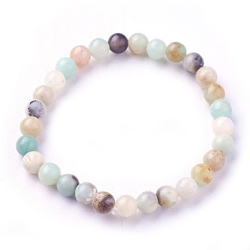 Natural Flower Amazonite Beads Stretch Bracelets, Round, 1-7/8 inch~2-1/8 inch(4.9~5.3cm), Beads: 6~7mm