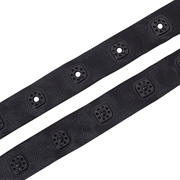 10 Yards 2 Styles Polyester Ribbons, with Plastic Buttons, Black, 3/4 inch(18mm), 5 yards/style
